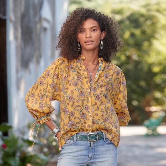 Sundance Tops - Sundance Yellow Floral Print Ashton Cotton Button Blouse Shirt